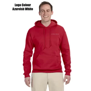 996 - Jerzees Pullover Hooded Sweatshirt - Red - Almag Logo - Azureish White