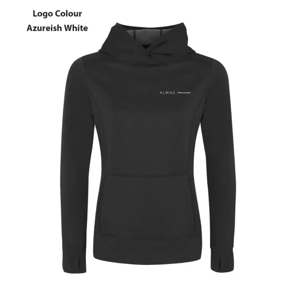 L2205 ATC Gameday Ladies Fleece Hooded Sweatshirt - Charcoal Heather - Almag Logo - Azureish White