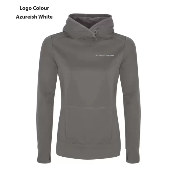 L2205 ATC Gameday Ladies Fleece Hooded Sweatshirt - Coal Grey - Almag Logo - Azureish White