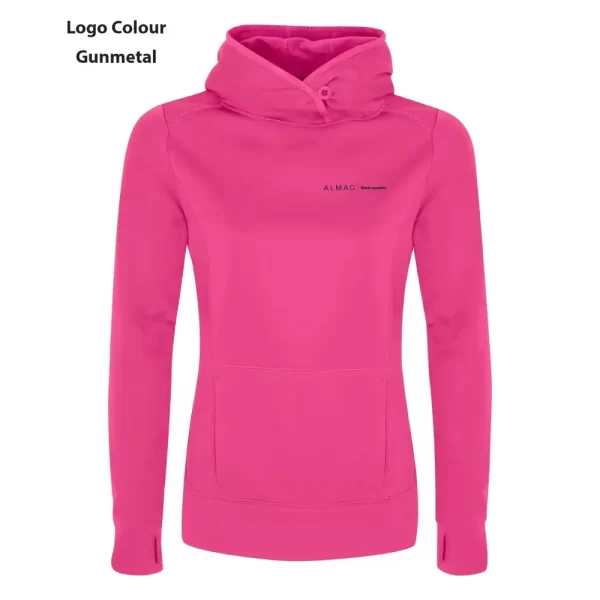 L2205 ATC Gameday Ladies Fleece Hooded Sweatshirt - Extreme Pink - Almag Logo - Gunmetal