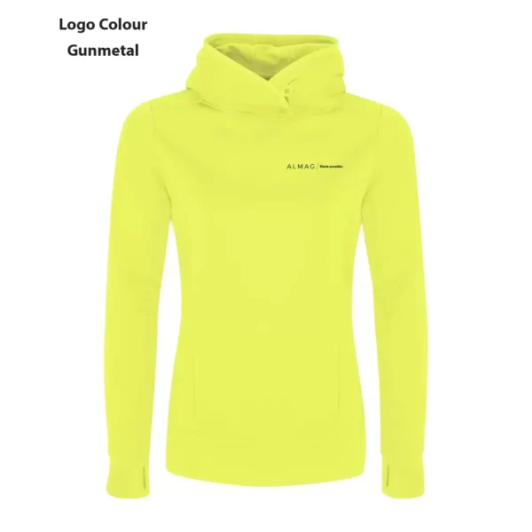 L2205 ATC Gameday Ladies Fleece Hooded Sweatshirt - Extreme Yellow - Almag Logo - Gunmetal