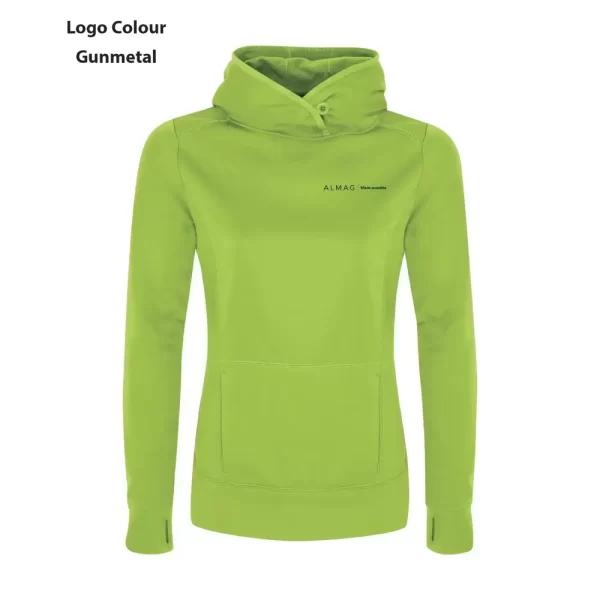 L2205 ATC Gameday Ladies Fleece Hooded Sweatshirt - Lime Shock - Almag Logo - Gunmetal