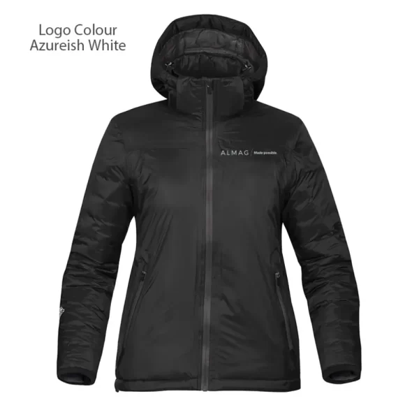 X-1 - Women's Black ICe Thermal Jacket - Black Dolphin - Almag Logo - Azureish White